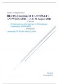 Exam (elaborations) HED4812 Assignment 4 (COMPLETE ANSWERS) 2024 - DUE 30 August 2024 •	Course •	Contemporary Approaches to Educational Leadership (HED4812) •	Institution •	University Of South Africa (Unisa) •	Book •	Transformative Leadership and Educatio
