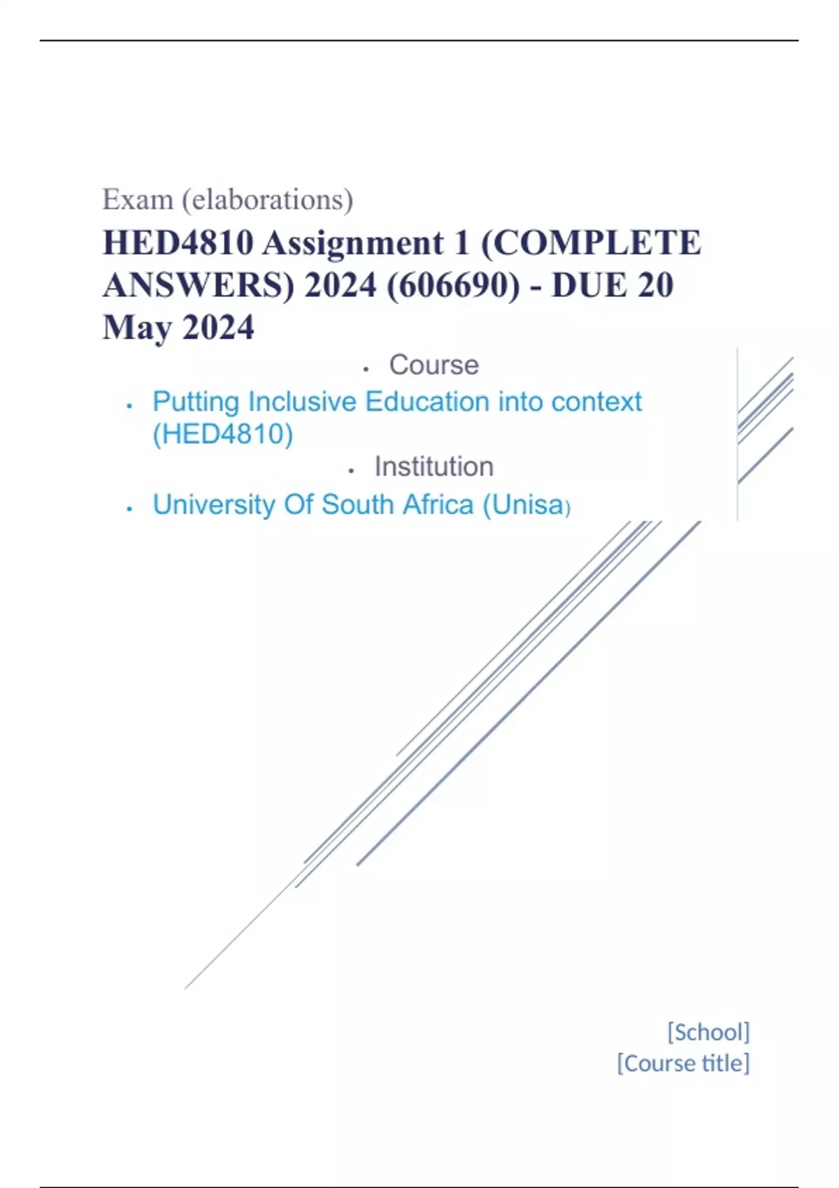 Exam (elaborations) HED4810 Assignment 1 (COMPLETE ANSWERS) 2024 ...