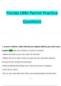Florida DMV Permit Practice Exam2024 Expected Questions and Answers (Verified by Expert)