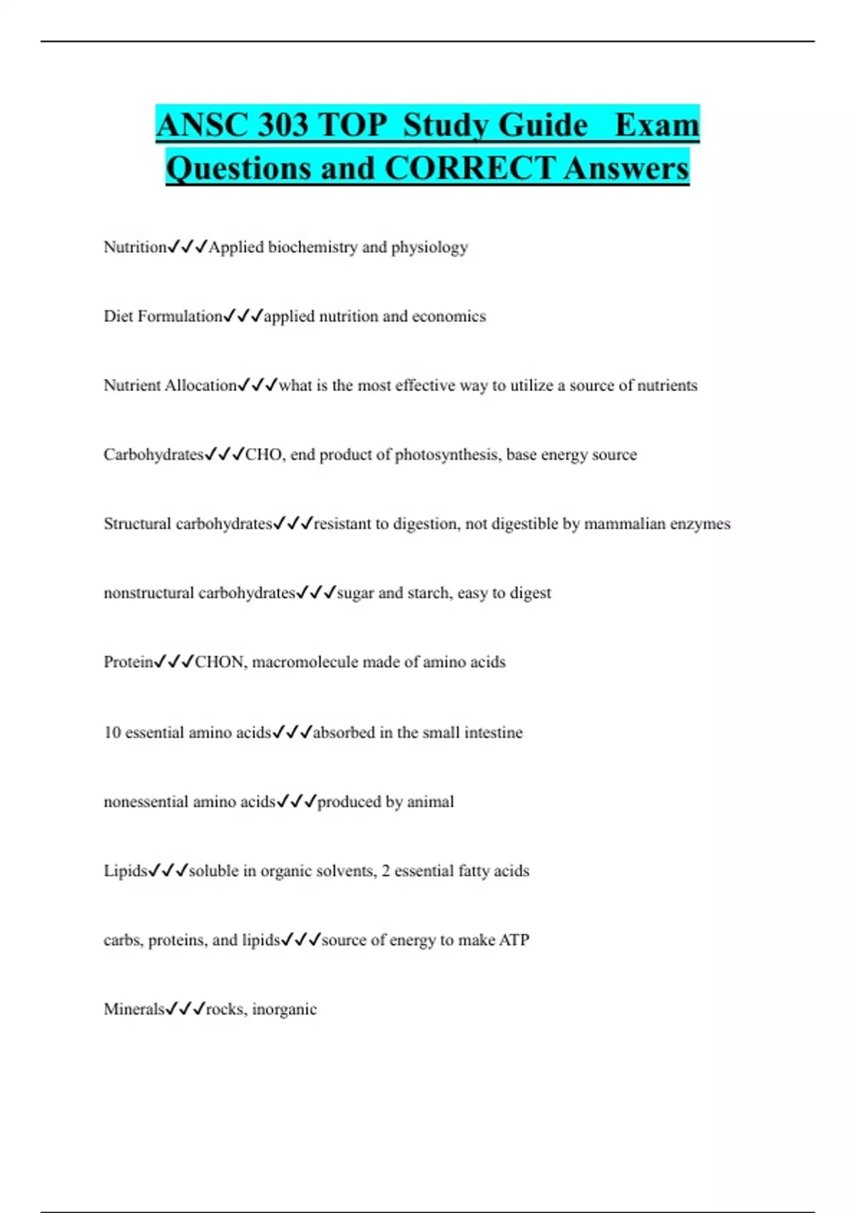 ANSC 303 TOP Study Guide Exam Questions and CORRECT Answers - ANSC 303 ...