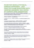 PA MOTOR VEHICLE PHYSICAL DAMAGE APPRAISER – 2024 PRACTICE EXAM QUESTIONS WITH VERIFIED ANSWERS 100% RATED BY EXPERTS NEW GENERATION