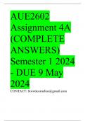 AUE2602 Assignment 4A (COMPLETE ANSWERS) Semester 1 2024 - DUE 9 May 2024