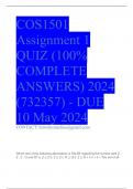 COS1501 Assignment 1 QUIZ (100% COMPLETE ANSWERS) 2024 (732357) - DUE 10 May 2024
