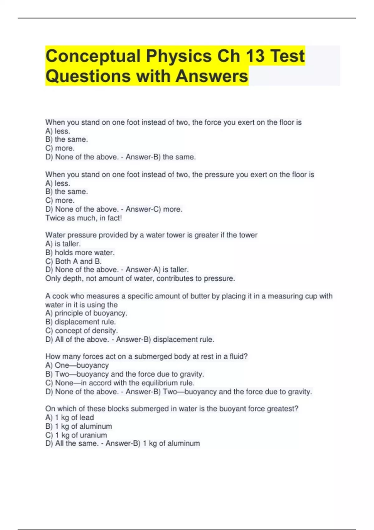 Conceptual Physics Ch 13 Test Questions with Answers - Conceptual ...