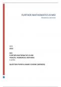 OCR 2023 GCE FURTHER MATHEMATICS B MEI Y434/01: NUMERICAL METHODS A LEVEL QUESTION PAPER & MARK SCHEME (MERGED)