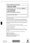 Pearson Edexcel Level 3 GCE Art and Design Advanced Subsidiary Paper 02: Externally Set Assignmen