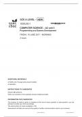 GCE A LEVEL &ndash; NEW 1500U30-1 COMPUTER SCIENCE &ndash; A2 unit 3 Programming and System Development