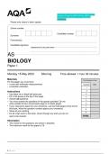 2023 AQA AS BIOLOGY 7401/1 Paper 1 Question  Paper & Mark scheme (Merged) June 2023 [VERIFIED]