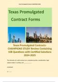 Texas Promulgated Contracts-CHAMPIONS STUDY Review Containing 108 Questions with Certified Solutions 2024-2025. Contains Terms like: The elements of a valid contract are, competent parties, consideration, legal subject matter, in writing, and ___ANS___. (