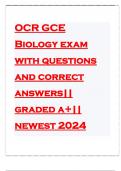 OCR GCE Biology exam with questions and correct answers|| graded a+|| newest 2024