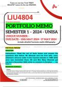 LJU4804 PORTFOLIO MEMO - MAY/JUNE 2024 - SEMESTER 1 - UNISA - DUE DATE:- 17 MAY 2024 - DETAILED ANSWERS WITH FOOTNOTES & BIBLIOGRAPHY- DISTINCTION GUARANTEED! 