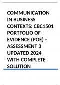 COMMUNICATION IN BUSINESS CONTEXTS: CBC1501 PORTFOLIO OF EVIDENCE (POE) – ASSESSMENT 3 UPDATED 2024 WITH COMPLETE SOLUTION