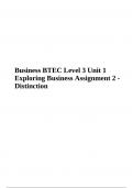 Business BTEC Level 3 Unit 1 Exploring Business Assignment 2 - Distinction