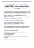 Biology AQA A level questions &plus;  answers - Exchange&comma; energy transfers &plus;  response