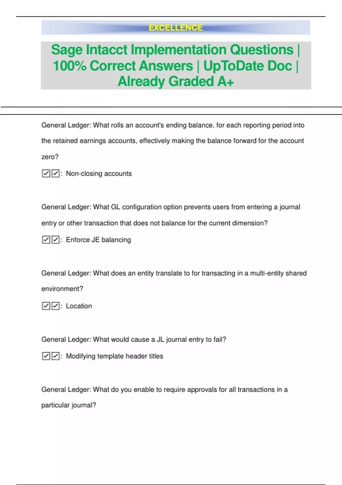 Sage Intacct Implementation Questions 100 Correct Answers UpToDate