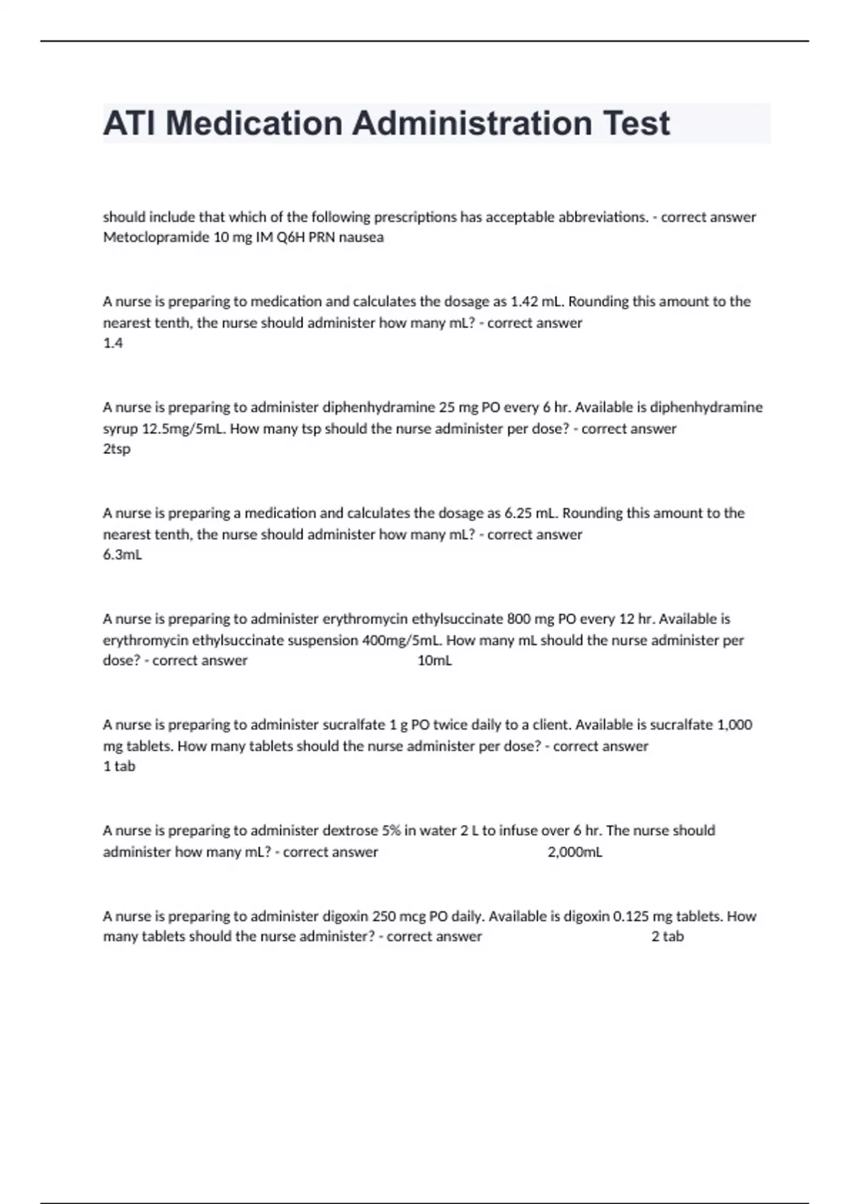 ATI Medication Administration Test Guide Questions Fully Solved/2024 ...