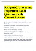 Religion Crusades and Inquisition Exam Questions with Correct Answers 