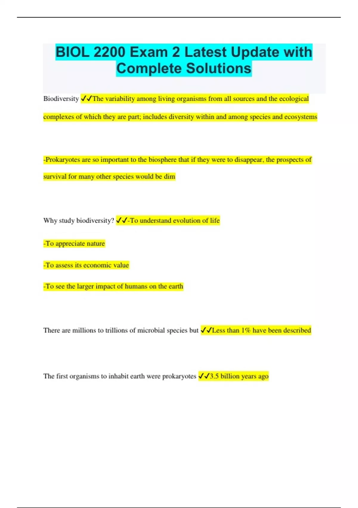 BIOL 2200 Exam 2 Latest Update with Complete Solutions - BIOL 2200 ...