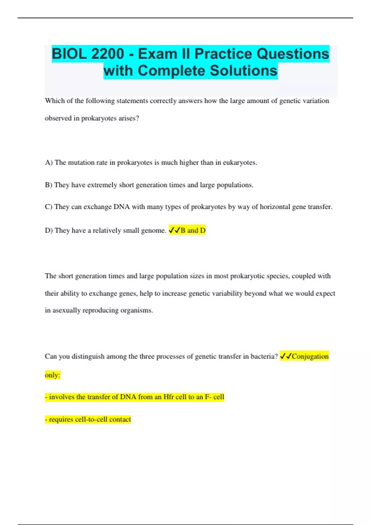 BIOL 2200 - Exam II Practice Questions with Complete Solutions - BIOL ...
