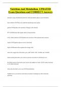 Nutrition And Metabolism UPDATED  Exam Questions and CORRECT Answers