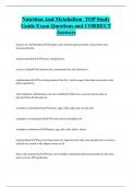 Nutrition And Metabolism TOP Study  Guide Exam Questions and CORRECT  Answers