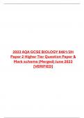 2023 AQA GCSE BIOLOGY 8461/2H  Paper 2 Higher Tier Question Paper &  Mark scheme (Merged) June 2023  [VERIFIED]  What is the male gamete in flowering plants? - correct answerPollencorrect answerWhat are abiotic  factors? - correct answerNonliving componen
