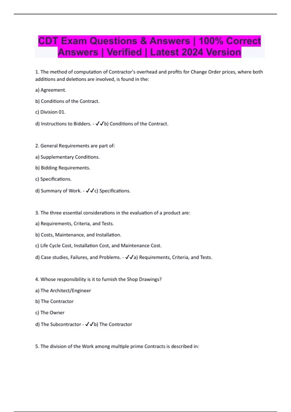 CDT Exam Questions & Answers 100 Correct Answers Verified Latest