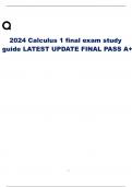 2024 Calculus 1 final exam study  guide LATEST UPDATE FINAL PASS A+ 2 / 6 1. Volume of Sphere: 2. Surface Area of Cylinder: 3. Volume of Cylinder: 4. Surface Area of Cube: 5. Volume of Cube: 6. Area of Circle: 7. Perimeter of Circle: 8. Area of Triangle: 