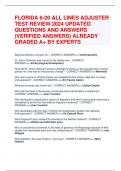 FLORIDA 6-20 ALL LINES ADJUSTER TEST REVIEW 2024 UPDATED QUESTIONS AND ANSWERS (VERIFIED ANSWERS) ALREADY GRADED A+ BY EXPERTS