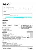 2023 AQA A-level PHYSICS 7408/3A Paper 3 Section A Question Paper & Mark scheme  (Merged) June 2023 [VERIFIED]