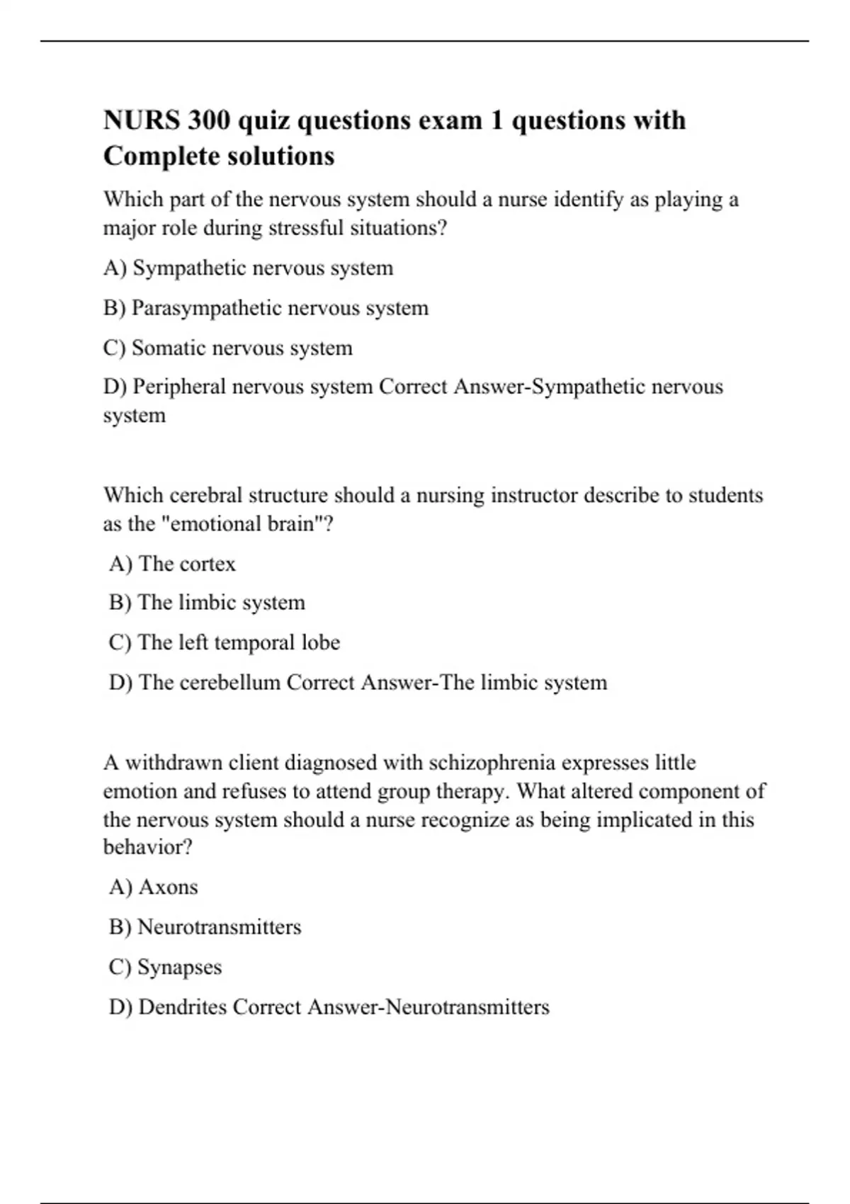 NURS 300 quiz questions exam 1 questions with Complete solutions - NURS ...