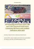 AP Psychology Final Exam (units 1-8B and 11 for Grossman's final exam) Containing 508 Terms with Certified Definitions 2024-2025