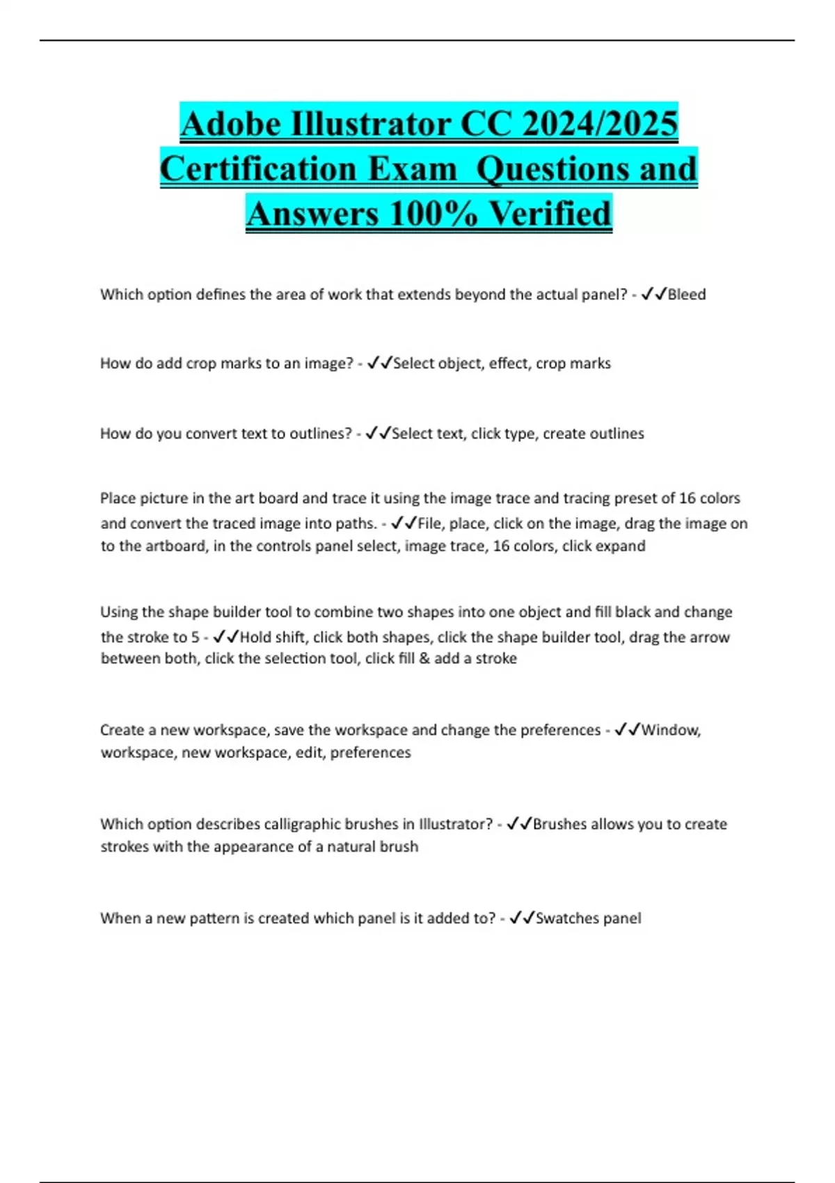 Adobe Illustrator CC 2024/2025 Certification Exam Questions and Answers ...