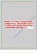 BIOD 171 FINAL EXAM 2024| (ESSENTIAL MICROBIOLOGY) COMPLETE QUESTIONS AND ANSWERS GRADED A+ 