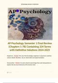 AP Psychology Semester 1 Final Review (Chapters 1-7B) Containing 334 Terms with Definitive Solutions 2024-2025