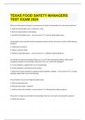  TEXAS FOOD SAFETY MANAGERS TEST EXAM 2024