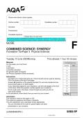 2023 AQA GCSE COMBINED SCIENCE: SYNERGY 8465/4F Foundation Tier Paper 4 Physical Sciences Question Paper & Mark scheme (Merged) June 2023 [VERIFIED]