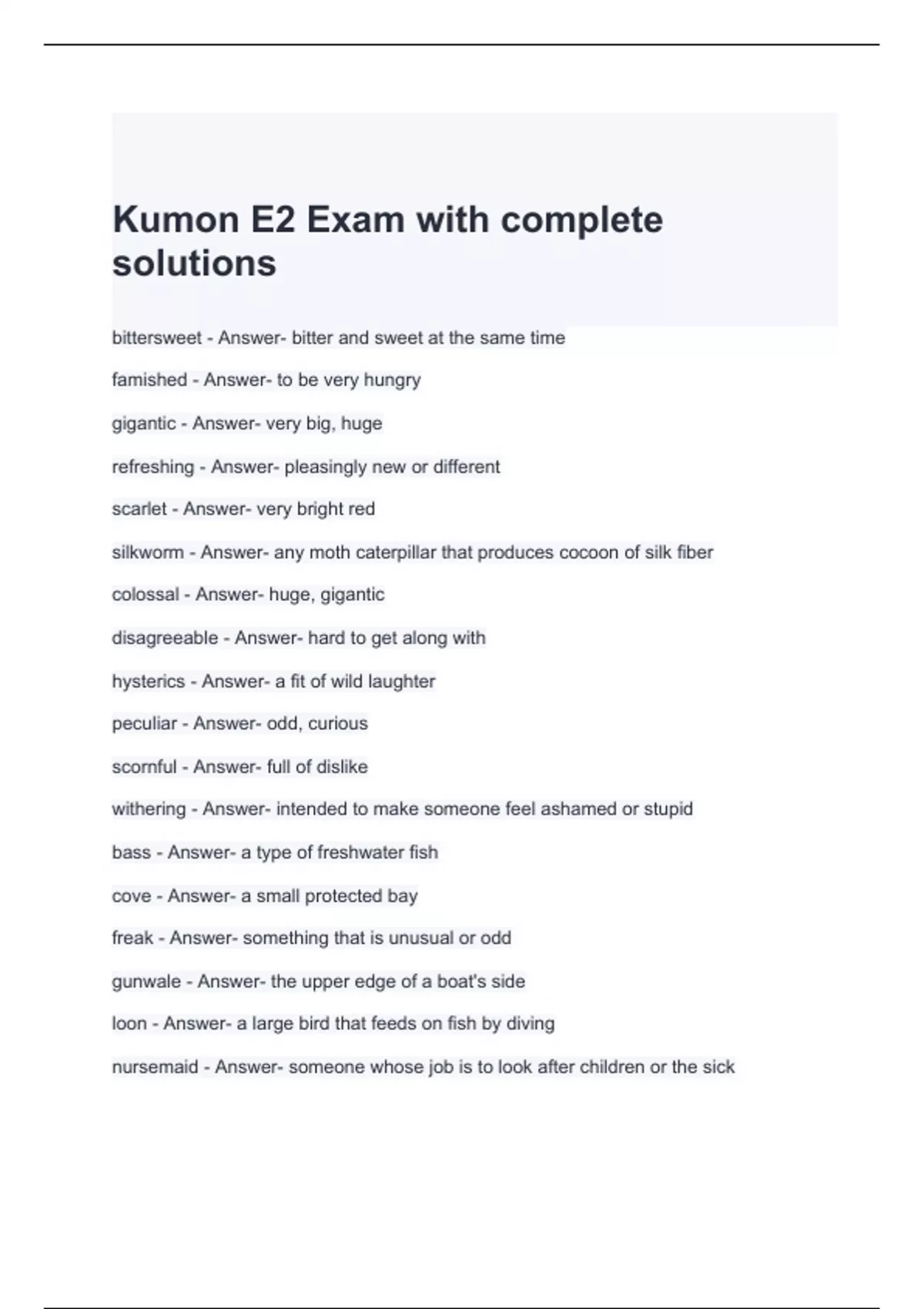 Kumon E2 Exam with complete solutions - KUMON LEVEL - Stuvia US