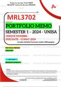 MRL3702 PORTFOLIO MEMO - MAY/JUNE 2024 - SEMESTER 1 - UNISA - DUE :- 13 MAY 2024 (DETAILED ANSWERS WITH FOOTNOTES AND BIBLIOGRAPHY - DISTINCTION GUARANTEED!)