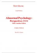 Test Bank for Abnormal Psychology Perspectives DSM-5 Update Edition 5th Edition By David Dozois (All Chapters, 100% Original Verified, A+ Grade)