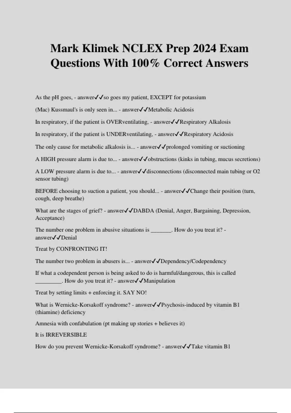 Mark Klimek NCLEX Prep 2024 Exam Questions With 100% Correct Answers ...