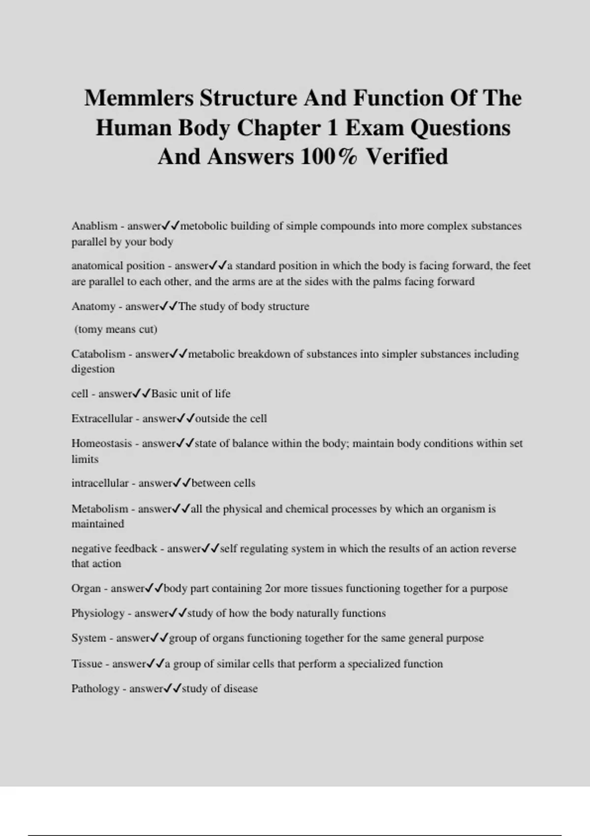 Memmlers Structure And Function Of The Human Body Chapter 1 Exam ...