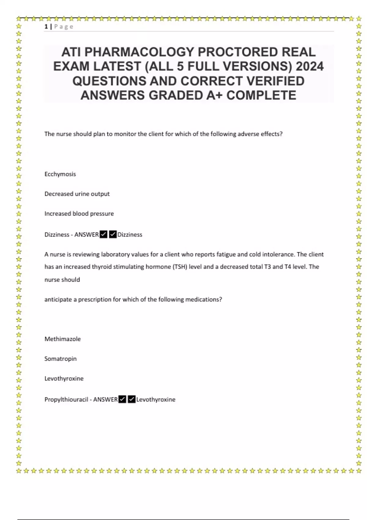 ATI PHARMACOLOGY PROCTORED REAL EXAM LATEST (ALL 5 FULL VERSIONS) 2024 ...