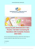 Mental Health (PSYCHOLOGY) HESI – Practice- Fall 2021 Containing 86 Questions with Complete Answers 2024-2025.