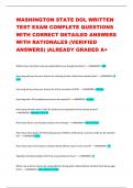 WASHINGTON STATE DOL WRITTEN  TEST EXAM COMPLETE QUESTIONS  WITH CORRECT DETAILED ANSWERS  WITH RATIONALES (VERIFIED  ANSWERS) |ALREADY GRADED A+