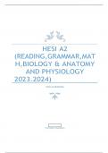 HESI A2 (READING, GRAMMAR, MATH, BIOLOGY & ANATOMY AND PHYSIOLOGY 2023.2024) HESI A2 READING