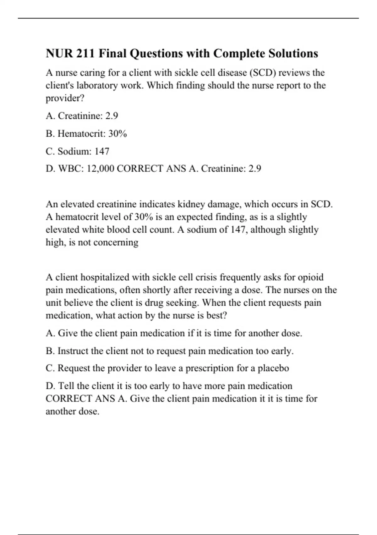 NUR 211 Final Questions with Complete Solutions - NUR 211 - Stuvia US