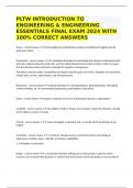 PLTW INTRODUCTION TO ENGINEERING & ENGINEERING ESSENTIALS FINAL EXAM 2024 WITH 100% CORRECT ANSWERS