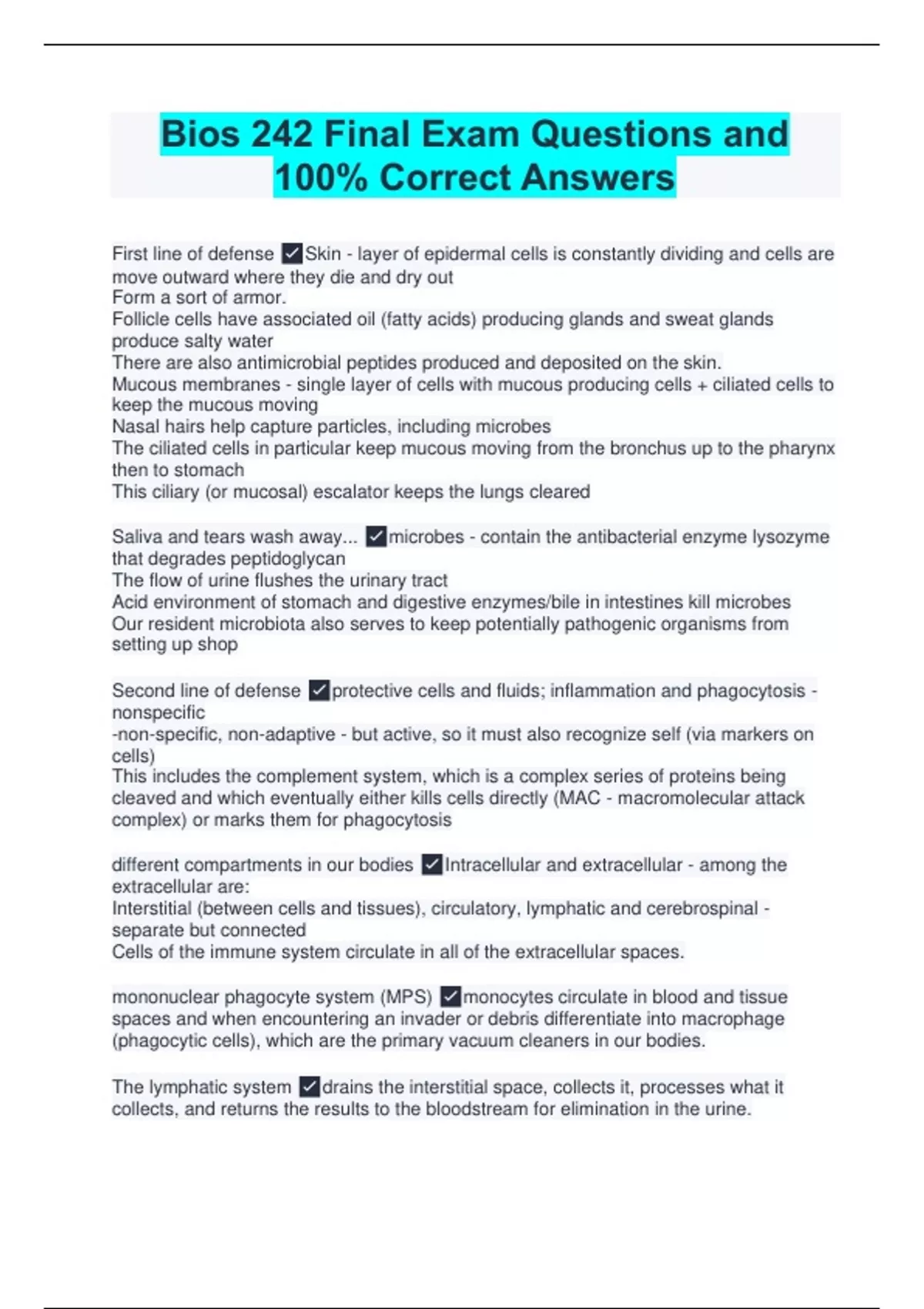 Bios 242 Final Exam Questions and 100% Correct Answers - BIO 242 ...