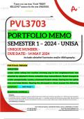 PVL3703 PORTFOLIO MEMO - MAY/JUNE 2024 - SEMESTER 1 - UNISA - DUE :- 14 MAY 2024 (DETAILED ANSWERS WITH FOOTNOTES AND BIBLIOGRAPHY - DISTINCTION GUARANTEED!)